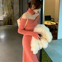 Dress For Work Long Sleeve Knitted Dress DRESSES FOR WORK color: Black|Blue|Gray|See sheer|White