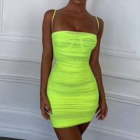 Neon Zip Up Summer Sleeveless Bodycon Mesh Mini Dress NEON COLOR DRESSES color: Black|Coral Red|fluorescent green|Green|Orange|Pink|Purple|Red|White