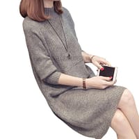 Daytime Turtleneck Sweater Sleeve Warm Knitted Dress DAYTIME DRESSES color: apricot|Dark Gray|Light Gray