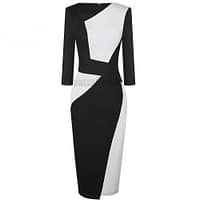 Patchwork Cotton Sheath Dress for Work DRESSES FOR WORK color: Apricot and black|apricot Lake blue|Blue and black|Blue long sleeve|Gray and Black|Red long sleeve|White and black|White and gray|White Houndstooth|White long sleeve