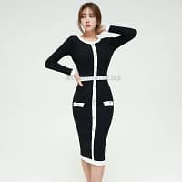 Elegant Knitted Bodycon Dress For Work DRESSES FOR WORK color: Black