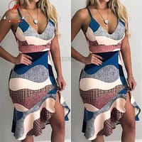 Sexy Summer Dress Trumpet Patchwork V-Neck Print Asymmetrical Hem Dress SEXY SUMMER DRESSESES color: Multi