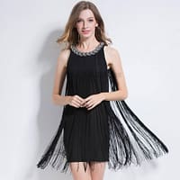 Flapper Metal Chain Halter Fringe Dress FLAPPER DRESSES color: beige with black|blue with black|fushia with black|pure black|pure blue|pure red|pure white|red with black|silver with black|white with black