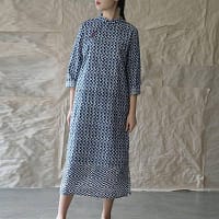 Buckle Retro Stand Plate Floral Print Dress BUCKLE DRESSES color: Blue
