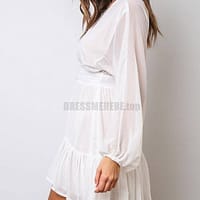 Daytime Deep Plunge V Neck Ruche Ruffle Dress DAYTIME DRESSES color: Black|White