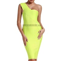 Neon Bandage One Shoulder Green Evening Party Dress NEON ZIP UP DRESSES color: Black|Blue|Neon Green|Neon Orange|Neon Pink|White