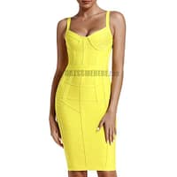 Neon Zip Up Bandage Striped Yellow Dress NEON ZIP UP DRESSES color: Gray|Pink|Yellow