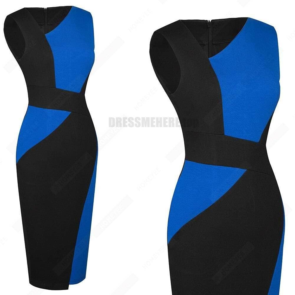 Patchwork Cotton Sheath Dress for Work DRESSES FOR WORK color: Apricot and black|apricot Lake blue|Blue and black|Blue long sleeve|Gray and Black|Red long sleeve|White and black|White and gray|White Houndstooth|White long sleeve
