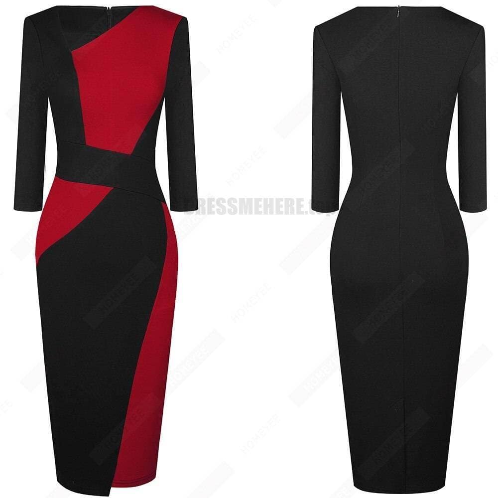 Patchwork Cotton Sheath Dress for Work DRESSES FOR WORK color: Apricot and black|apricot Lake blue|Blue and black|Blue long sleeve|Gray and Black|Red long sleeve|White and black|White and gray|White Houndstooth|White long sleeve