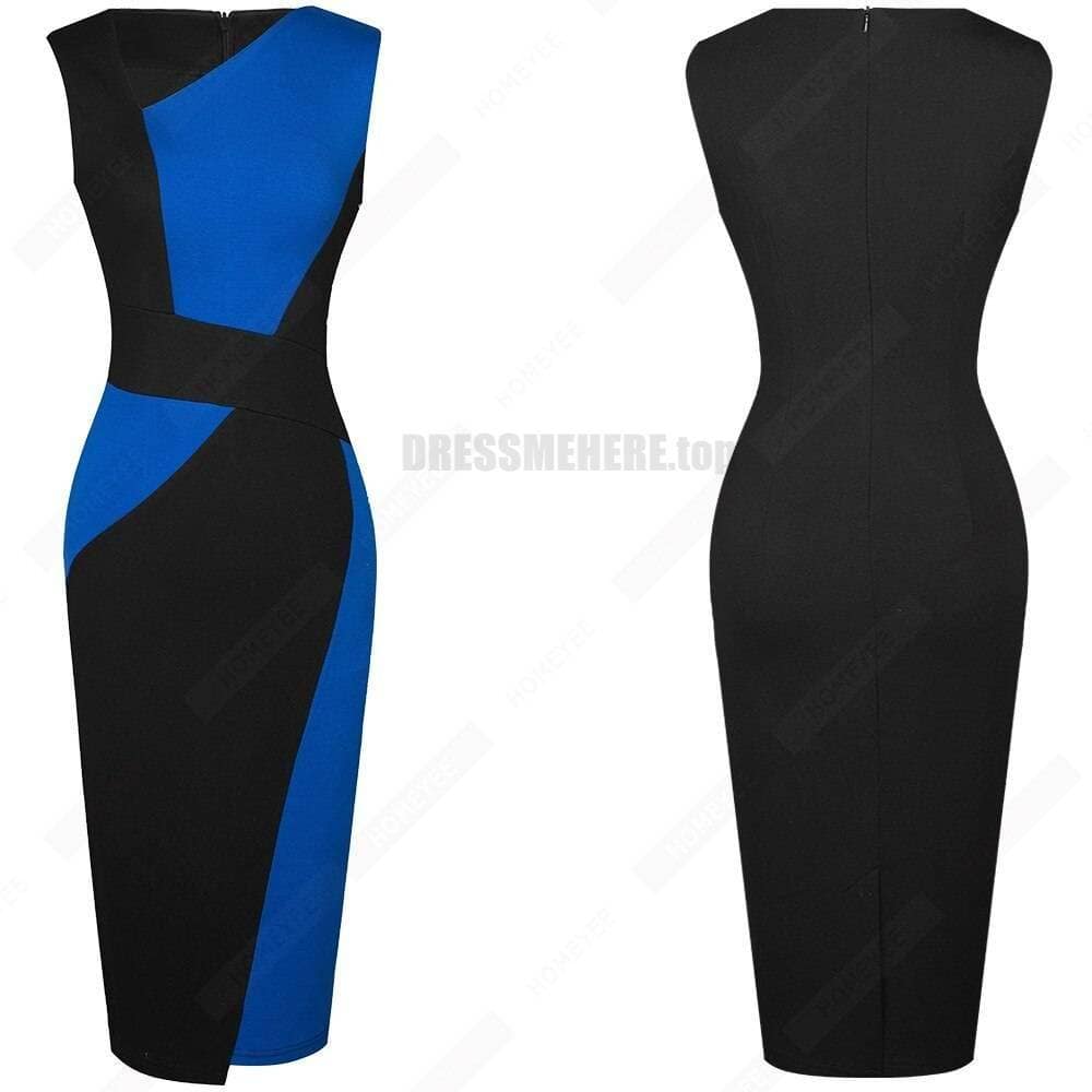 Patchwork Cotton Sheath Dress for Work DRESSES FOR WORK color: Apricot and black|apricot Lake blue|Blue and black|Blue long sleeve|Gray and Black|Red long sleeve|White and black|White and gray|White Houndstooth|White long sleeve