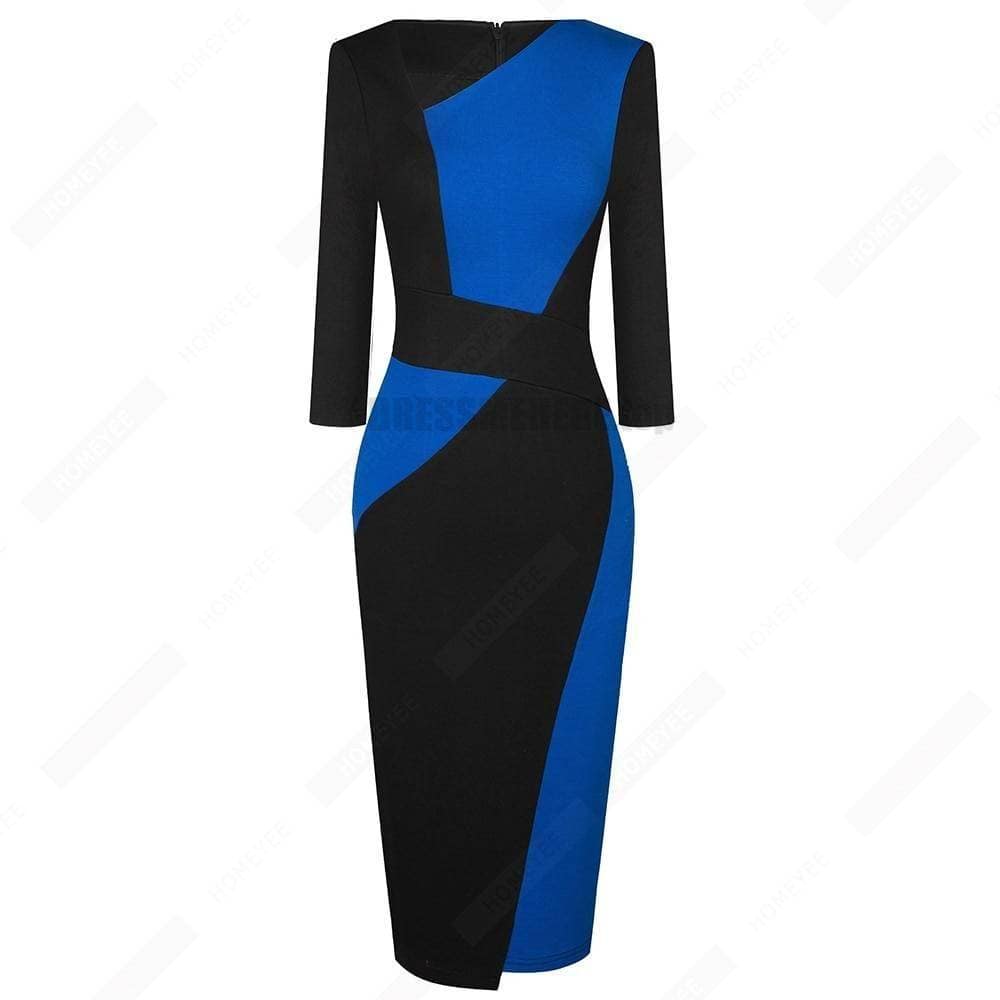 Patchwork Cotton Sheath Dress for Work DRESSES FOR WORK color: Apricot and black|apricot Lake blue|Blue and black|Blue long sleeve|Gray and Black|Red long sleeve|White and black|White and gray|White Houndstooth|White long sleeve