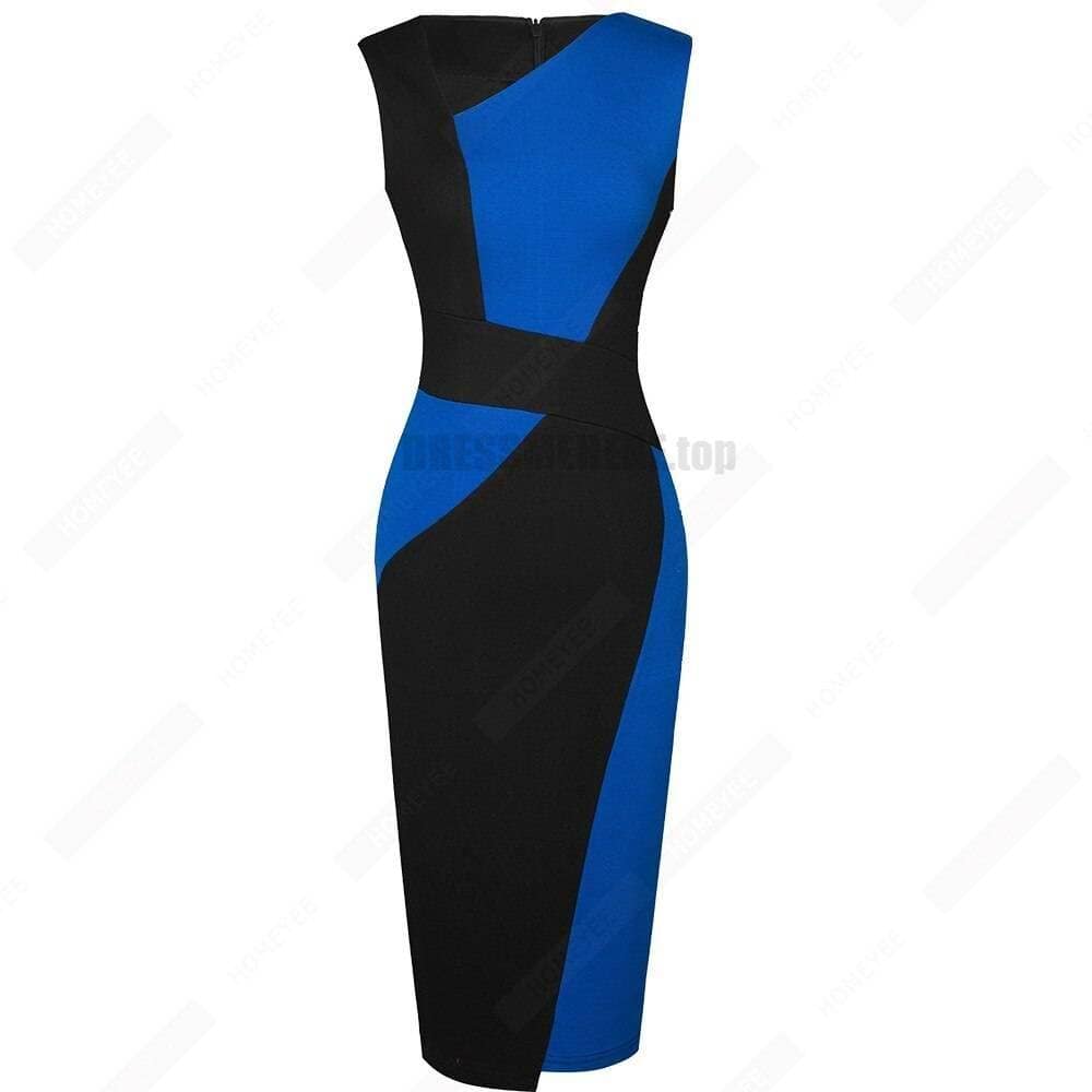 Patchwork Cotton Sheath Dress for Work DRESSES FOR WORK color: Apricot and black|apricot Lake blue|Blue and black|Blue long sleeve|Gray and Black|Red long sleeve|White and black|White and gray|White Houndstooth|White long sleeve