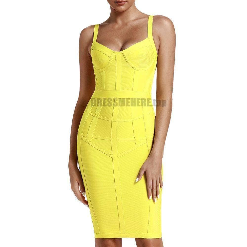 Neon Zip Up Bandage Striped Yellow Dress NEON ZIP UP DRESSES color: Gray|Pink|Yellow
