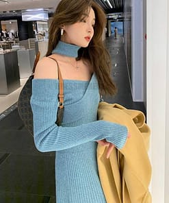 Dress For Work Long Sleeve Knitted Dress DRESSES FOR WORK color: Black|Blue|Gray|See sheer|White