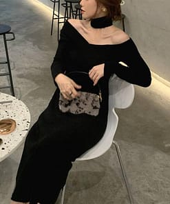 Dress For Work Long Sleeve Knitted Dress DRESSES FOR WORK color: Black|Blue|Gray|See sheer|White