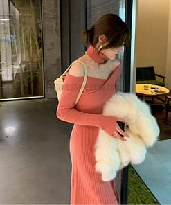 Dress For Work Long Sleeve Knitted Dress DRESSES FOR WORK Color: See sheer Size: L
