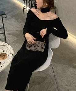 Dress For Work Long Sleeve Knitted Dress DRESSES FOR WORK Color: Black Size: S