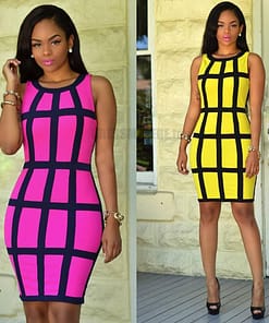 Neon color Slim Fit Colorful Print Dress NEON COLOR DRESSES color: lake blue|Neon Green|Orange|Purple|Rose Red|Yellow