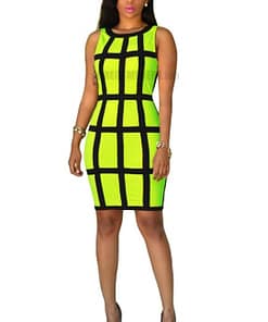 Neon color Slim Fit Colorful Print Dress NEON COLOR DRESSES color: lake blue|Neon Green|Orange|Purple|Rose Red|Yellow