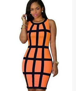Neon color Slim Fit Colorful Print Dress NEON COLOR DRESSES Color: Orange Size: XL