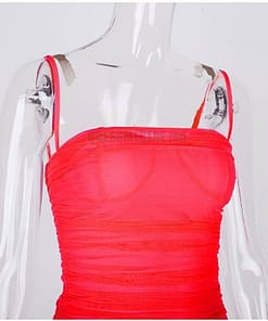 Neon Zip Up Summer Sleeveless Bodycon Mesh Mini Dress NEON COLOR DRESSES color: Black|Coral Red|fluorescent green|Green|Orange|Pink|Purple|Red|White