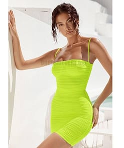 Neon Zip Up Summer Sleeveless Bodycon Mesh Mini Dress NEON COLOR DRESSES color: Black|Coral Red|fluorescent green|Green|Orange|Pink|Purple|Red|White
