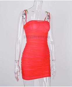 Neon Zip Up Summer Sleeveless Bodycon Mesh Mini Dress NEON COLOR DRESSES color: Black|Coral Red|fluorescent green|Green|Orange|Pink|Purple|Red|White