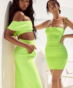 Neon Zip Up Summer Sleeveless Bodycon Mesh Mini Dress NEON COLOR DRESSES color: Black|Coral Red|fluorescent green|Green|Orange|Pink|Purple|Red|White