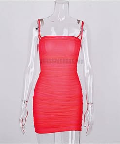 Neon Zip Up Summer Sleeveless Bodycon Mesh Mini Dress NEON COLOR DRESSES color: Black|Coral Red|fluorescent green|Green|Orange|Pink|Purple|Red|White