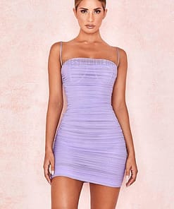 Neon Zip Up Summer Sleeveless Bodycon Mesh Mini Dress NEON COLOR DRESSES Color: Purple Size: L