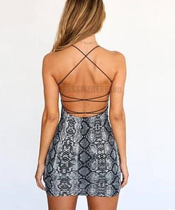 Blue Snakeskin Backless Bodycon Mini Dress BLUE SNAKESKIN DRESSES color: Gray