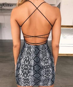 Blue Snakeskin Backless Bodycon Mini Dress BLUE SNAKESKIN DRESSES color: Gray