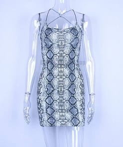 Blue Snakeskin Backless Bodycon Mini Dress BLUE SNAKESKIN DRESSES color: Gray