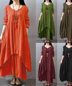 Daytime Autumn Winter Casual Oversized Boho Maxi Dress DAYTIME DRESSES color: Army green|Black|Brown|Burgundy|Orange