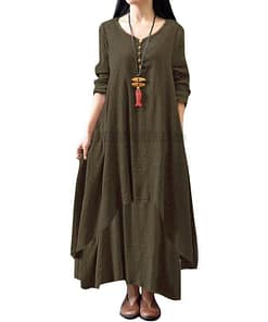 Daytime Autumn Winter Casual Oversized Boho Maxi Dress DAYTIME DRESSES color: Army green|Black|Brown|Burgundy|Orange