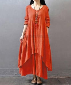Daytime Autumn Winter Casual Oversized Boho Maxi Dress DAYTIME DRESSES Color: Orange Size: M