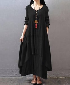 Daytime Autumn Winter Casual Oversized Boho Maxi Dress DAYTIME DRESSES Color: Black Size: M