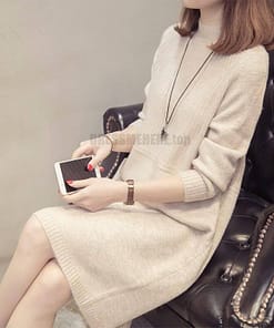 Daytime Turtleneck Sweater Sleeve Warm Knitted Dress DAYTIME DRESSES color: apricot|Dark Gray|Light Gray