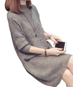 Daytime Turtleneck Sweater Sleeve Warm Knitted Dress DAYTIME DRESSES color: apricot|Dark Gray|Light Gray