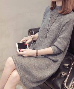 Daytime Turtleneck Sweater Sleeve Warm Knitted Dress DAYTIME DRESSES Color: Dark Gray Size: S