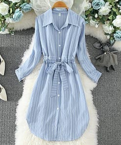 Daytime Striped Tunic Long Sleeve Mini Dress DAYTIME DRESSES color: 353-Black|353-Blue|353-White