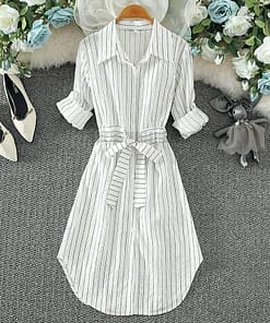 Daytime Striped Tunic Long Sleeve Mini Dress DAYTIME DRESSES color: 353-Black|353-Blue|353-White