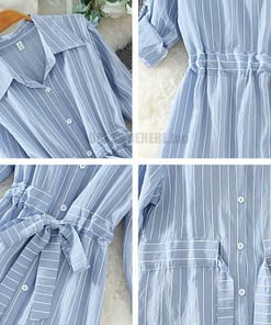 Daytime Striped Tunic Long Sleeve Mini Dress DAYTIME DRESSES color: 353-Black|353-Blue|353-White