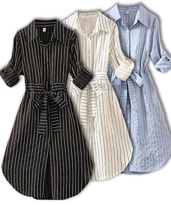 Daytime Striped Tunic Long Sleeve Mini Dress DAYTIME DRESSES color: 353-Black|353-Blue|353-White