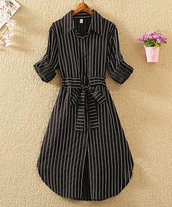 Daytime Striped Tunic Long Sleeve Mini Dress DAYTIME DRESSES Color: 353-Black Size: L