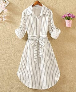 Daytime Striped Tunic Long Sleeve Mini Dress DAYTIME DRESSES Color: 353-White Size: S
