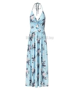 Deep Plunge Maxi Dress Summer Boho Floral Halterneck Dress DEEP PLUNGE MAXI DRESSES WITH FRONT SPLIT color: Blue|Navy|Pink