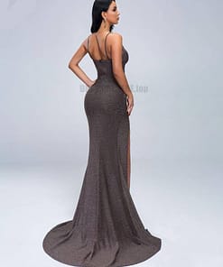 Deep Plunge Maxi Dresses With Front Side Split Formal Stretch Dress DEEP PLUNGE MAXI DRESSES WITH FRONT SPLIT color: Black