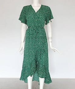 Deep Plunge Maxi Dresses With Front Split Floral Print Ruffles Dress DEEP PLUNGE MAXI DRESSES WITH FRONT SPLIT color: Black|Green|Orange|Red|White