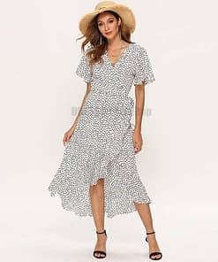Deep Plunge Maxi Dresses With Front Split Floral Print Ruffles Dress DEEP PLUNGE MAXI DRESSES WITH FRONT SPLIT color: Black|Green|Orange|Red|White